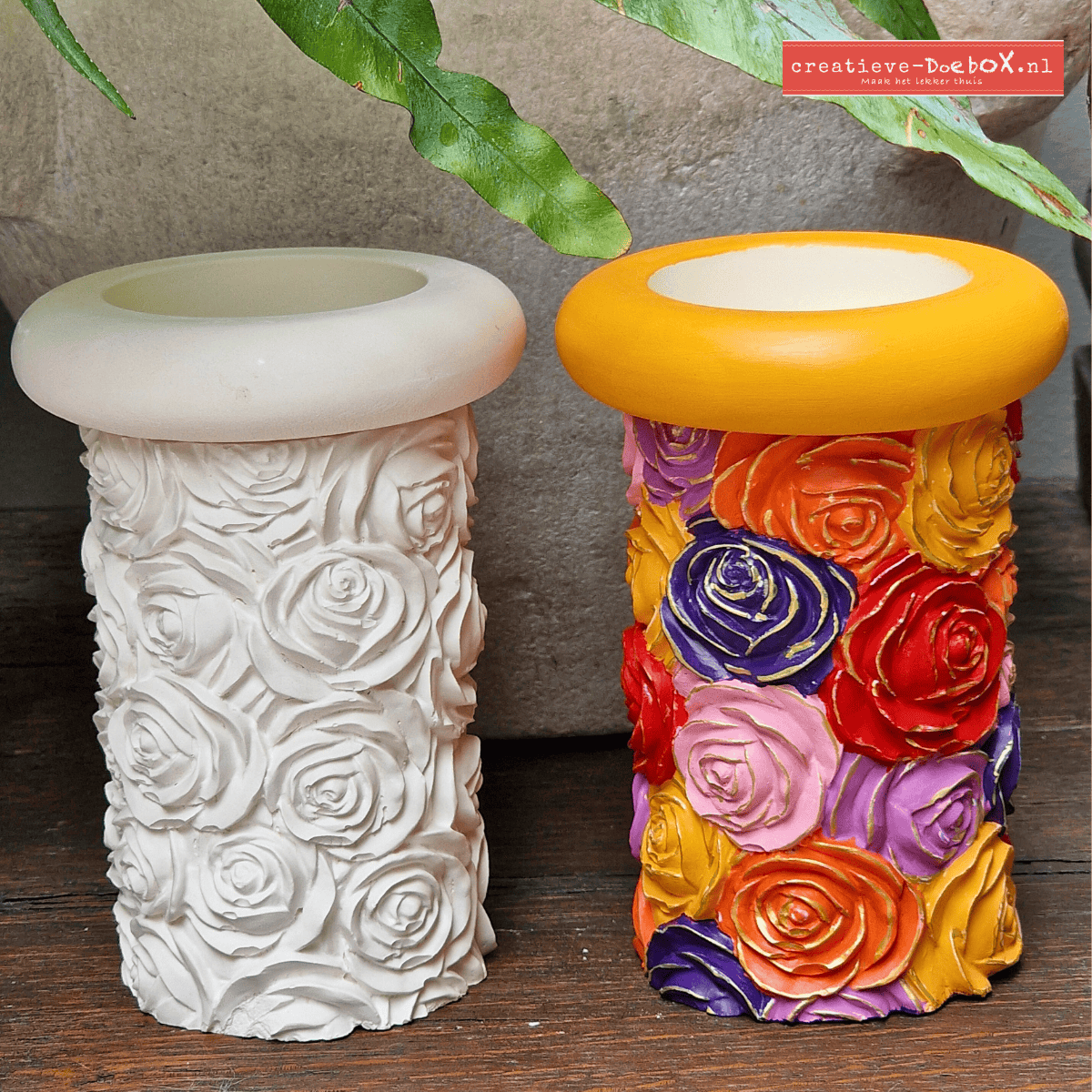 kandelaar om te beschilderen met roosjesmotief